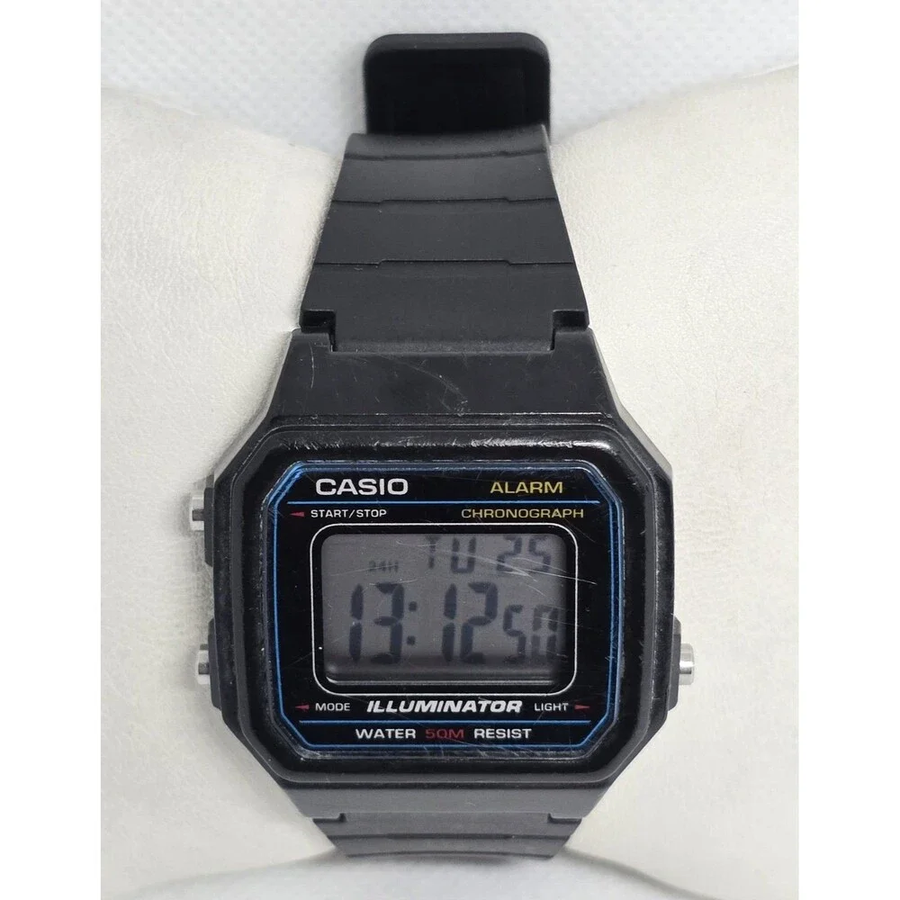 Men's Casio W-217H Illuminator Digital Alarm Chrono WR 50M Black Resin Watch 09 - Picture 4 of 7